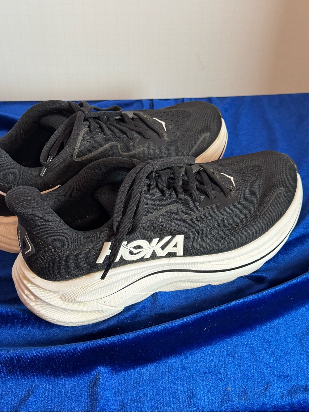 Hoka One One Clifton 10 Black Athletic Shoes with White Logo